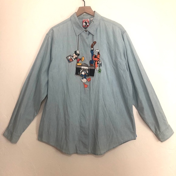 Mickey Inc Tops - VINTAGE! MICKEY INC DISNEY MOUSE DENIM EMBROIDERED LONG SLEEVE BUTTON UP TOP